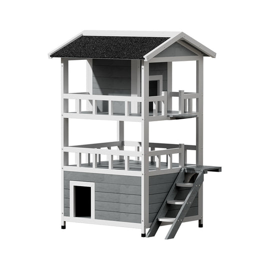 i.Pet Cat House Outdoor Shelter 72cm x 72cm x 127cm Rabbit Hutch Wooden Condo Small Dog Pet Houses Enclosure