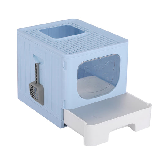 i.Pet Cat Litter Box Large Tray Kitty Toilet Enclosed Hooded Foldable Scoop Blue - Mega Pet Store