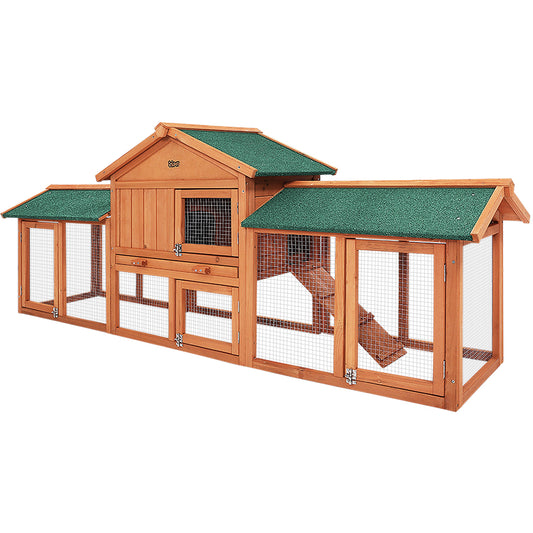 i.Pet Chicken Coop Rabbit Hutch 220cm x 44cm x 84cm Large Run Wooden Outdoor Bunny Cage House - Mega Pet Store