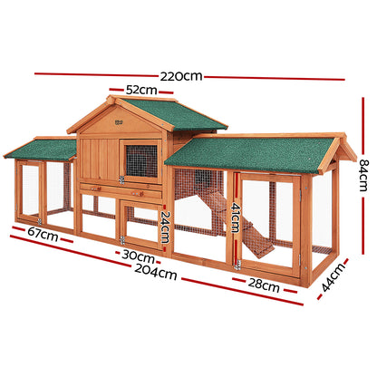 i.Pet Chicken Coop Rabbit Hutch 220cm x 44cm x 84cm Large Run Wooden Outdoor Bunny Cage House