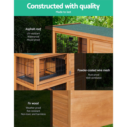 i.Pet Rabbit Hutch 91.5cm x 45cm x 82cm Chicken Coop Large Wooden House Run Cage Pet Bunny