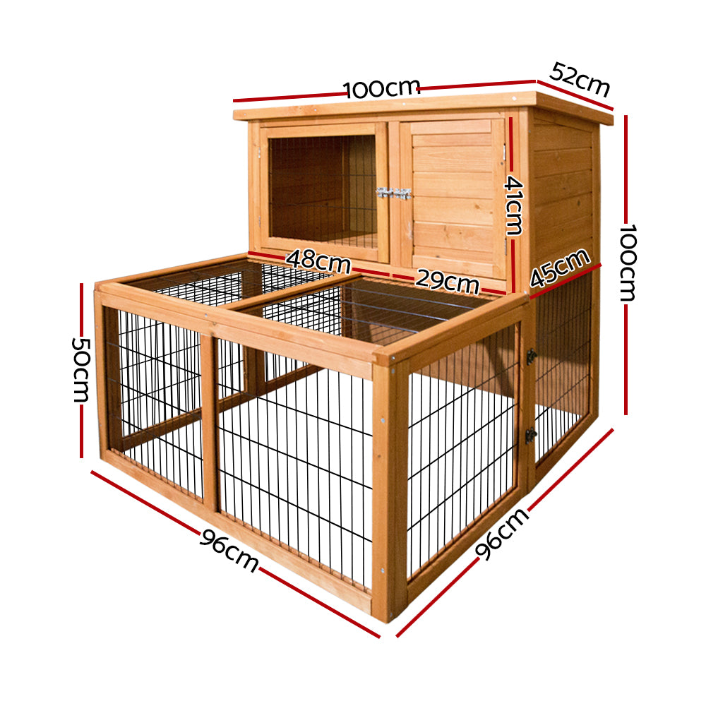 i.Pet Chicken Coop 96cm x 96cm x 100cm Rabbit Hutch Large Run Wooden Cage Outdoor House