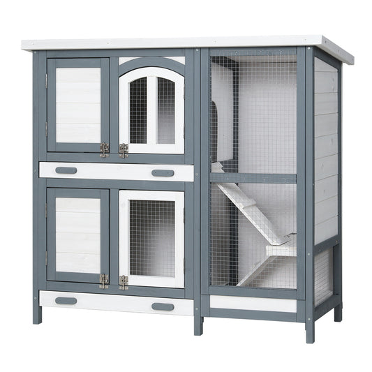 i.Pet Rabbit Hutch 98cm x 45cm x 92cm Chicken Coop Large Wooden House Run Cage Bunny Guinea Pig - Mega Pet Store