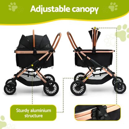 i.Pet Pet Dog Stroller Pram Large Cat Carrier Travel Pushchair Foldable 4 Wheels