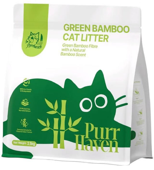 Purr Haven Green Bamboo Cat Litter | 1 Carton | 6 Packs Per Carton | 2.5kg Per Pack