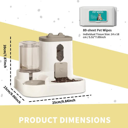 2-in-1 Automatic Pet Feeder Water Dispenser, Large Capacity Cat Dog Food Bowl with Auto Refill, Anti-clog Dry Wet Separation Pet Feeding Station + Free Pet Wipes