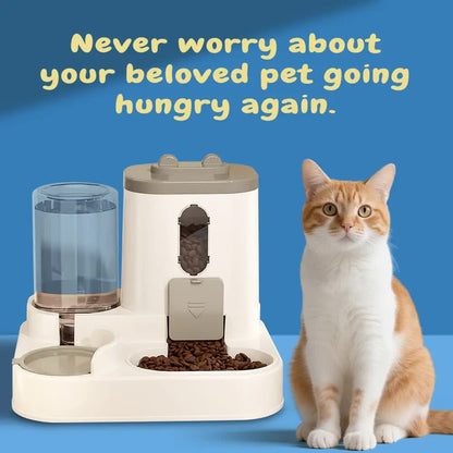 2-in-1 Automatic Pet Feeder Water Dispenser, Large Capacity Cat Dog Food Bowl with Auto Refill, Anti-clog Dry Wet Separation Pet Feeding Station + Free Pet Wipes