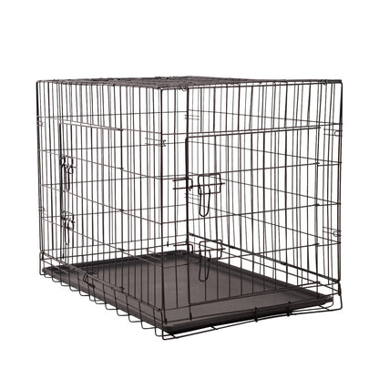 4Paws Dog Cage Pet Crate Cat Puppy Metal Cage ABS Tray Foldable Portable Black - 30" - Black - Mega Pet Store