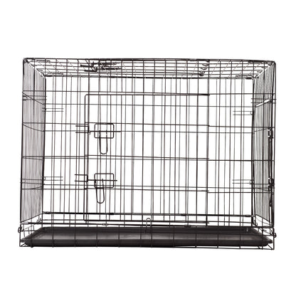 4Paws Dog Cage Pet Crate Cat Puppy Metal Cage ABS Tray Foldable Portable Black - 36" - Black