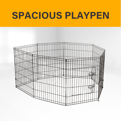 4Paws 8 Panel Playpen Puppy Exercise Fence Cage Enclosure Pets Black All Sizes - 24" - Black