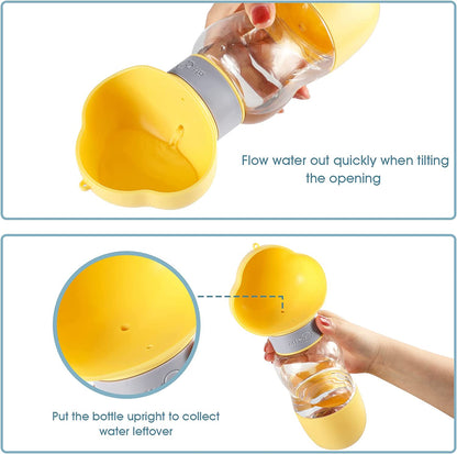 Portable Dog Water Bottle with Food Container Leak Proof Dog Water Dispenser(Yellow)