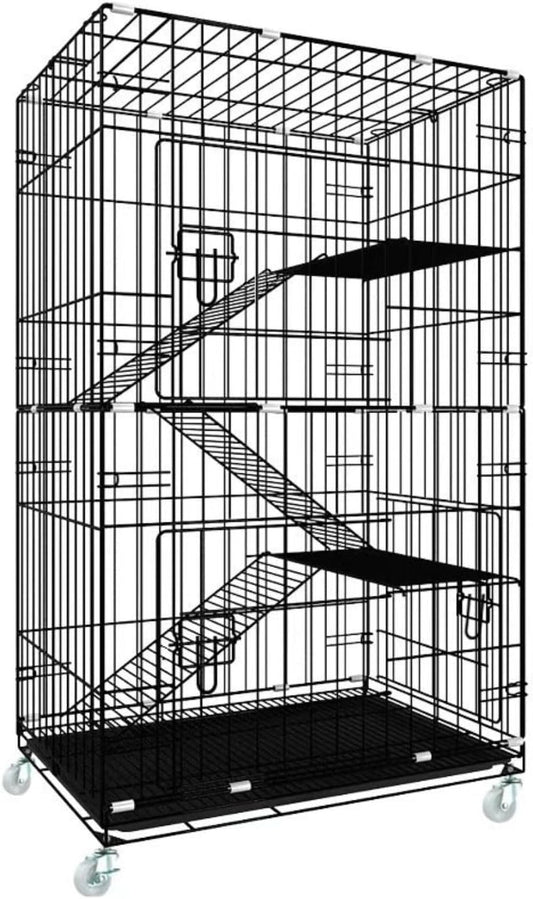 FLOOFI Four-Level Pet Rabbit Bird Cage with Hammock (Black) FI-PRBC-101-XD