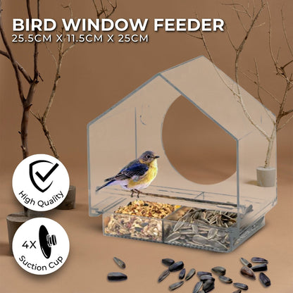 NOVEDEN Window Bird Feeder with Removable Tray Drain Holes and 4 Suction Cups (Transparent) NE-WBF-100-HSXY