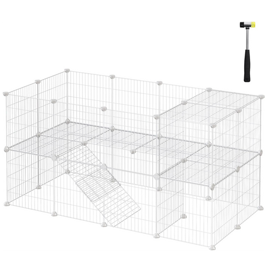 SONGMICS Metal Wire Two-Story Pet Playpen with Zip Ties White