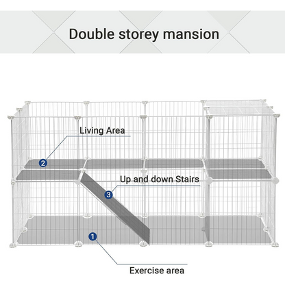 SONGMICS Metal Wire Two-Story Pet Playpen with Zip Ties White