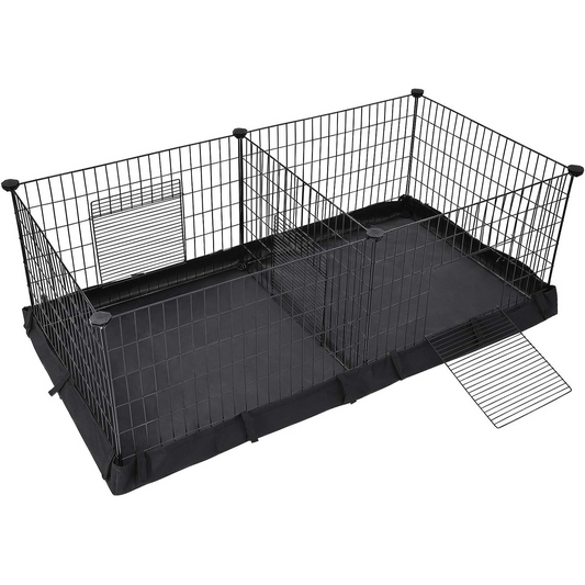 SONGMICS 3 Doors Pet Playpen with Divider Panel and Floor Mat Black - Mega Pet Store