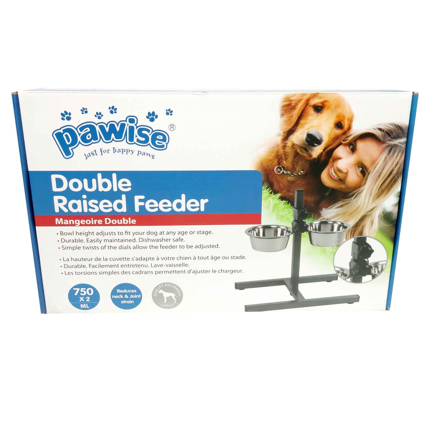 Double Raised Dog Bowl Stand 750ml Pet Cat Elevated Adjustable Food Water Feeder