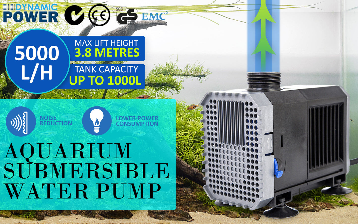 Aquarium Submersible Pond Water Pump 5000L/H 80W 3.8m - Mega Pet Store