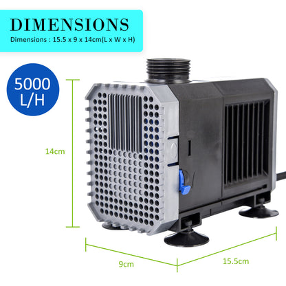 Aquarium Submersible Pond Water Pump 5000L/H 80W 3.8m - Mega Pet Store