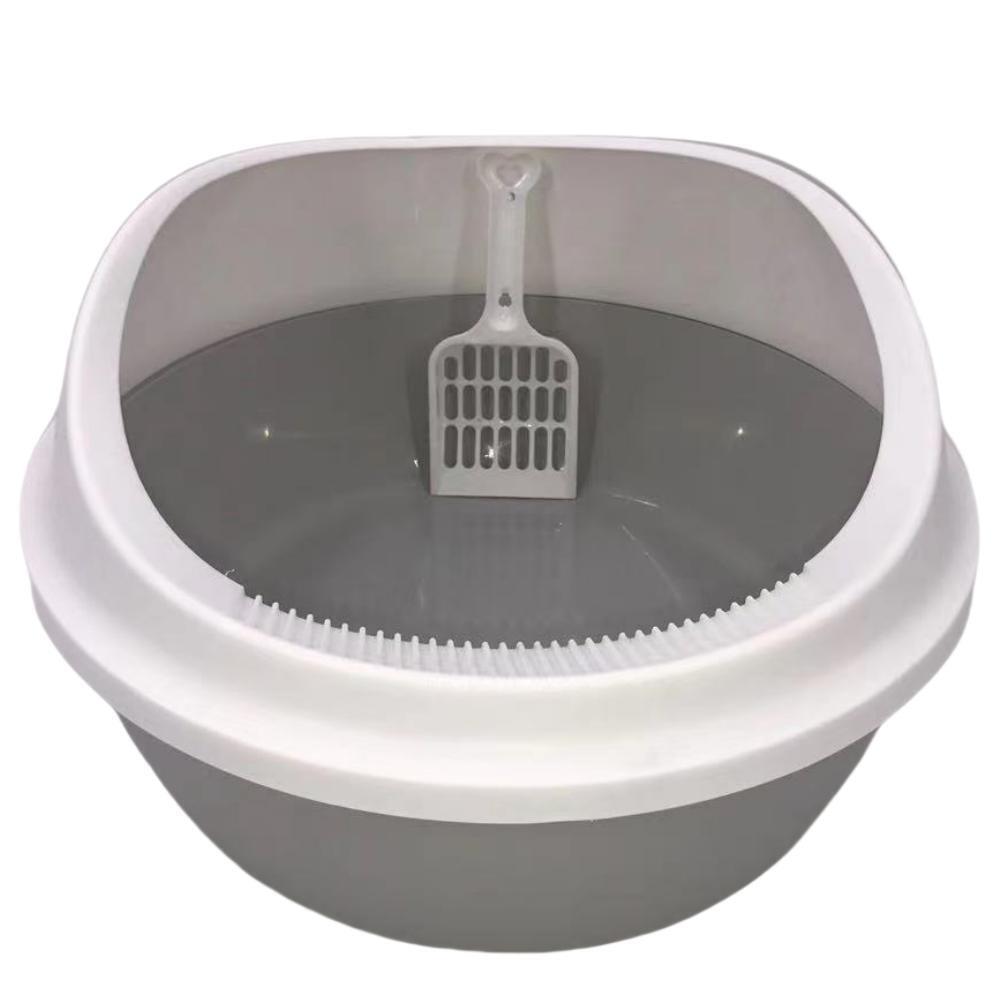 YES4PETS 2 x Grey Round Portable Cat Toilet Litter Box Tray with Scoop - Mega Pet Store