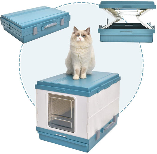 YES4PETS XL Portable Cat Toilet Litter Box Tray Foldable House with Handle and Scoop Blue - Mega Pet Store