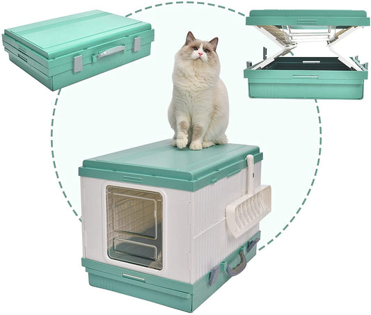 YES4PETS XL Portable Cat Toilet Litter Box Tray Foldable House with Handle and Scoop Green - Mega Pet Store