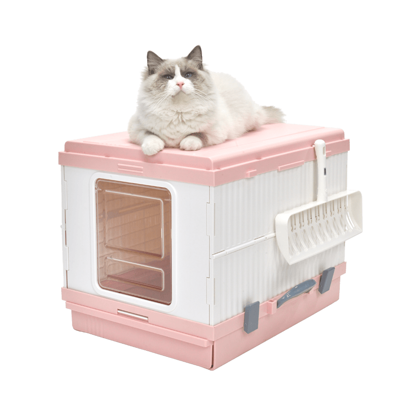 YES4PETS XL Portable Cat Toilet Litter Box Tray Foldable House with Handle and Scoop Pink - Mega Pet Store