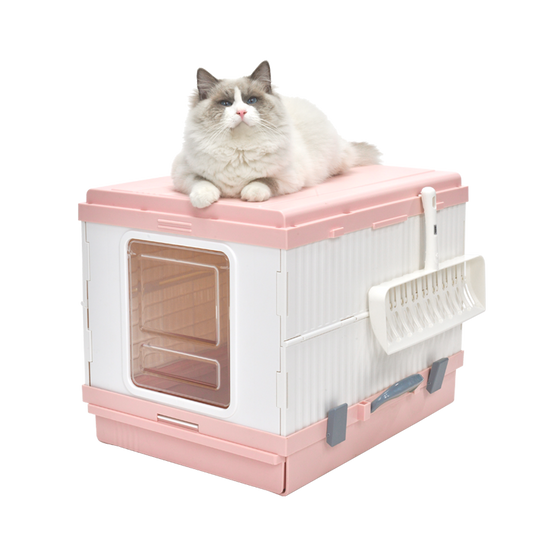 YES4PETS XL Portable Cat Toilet Litter Box Tray Foldable House with Handle and Scoop Pink - Mega Pet Store