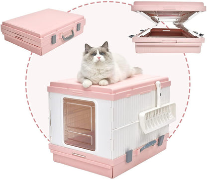 YES4PETS XL Portable Cat Toilet Litter Box Tray Foldable House with Handle and Scoop Pink - Mega Pet Store