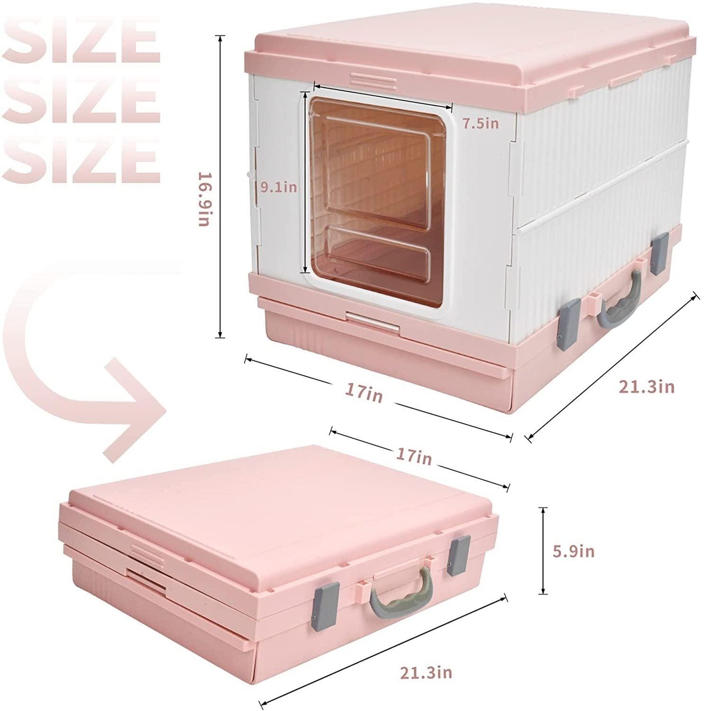 YES4PETS XL Portable Cat Toilet Litter Box Tray Foldable House with Handle and Scoop Pink - Mega Pet Store