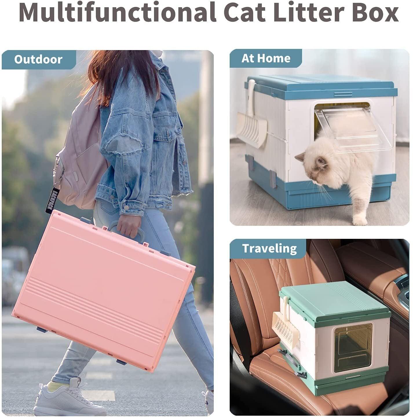 YES4PETS XL Portable Cat Toilet Litter Box Tray Foldable House with Handle and Scoop Pink - Mega Pet Store