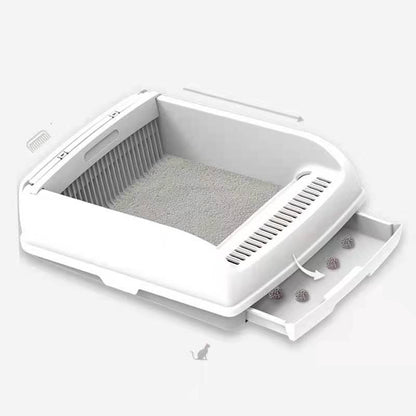 YES4PETS Large Cat Litter Tray Box Kitty Toilet with Rack Scoop Drawer-Style Cleaning Box White