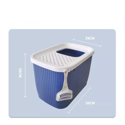 YES4PETS XXL Top Entry Cat Litter Box No Mess Large Enclosed Covered Kitty Tray Dark Blue