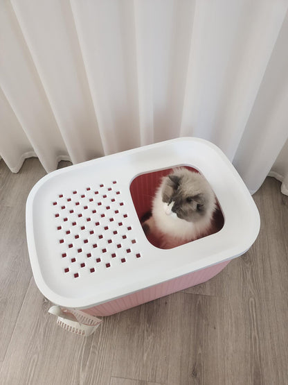 YES4PETS XXL Top Entry Cat Litter Box No Mess Large Enclosed Covered Kitty Tray Pink - Mega Pet Store