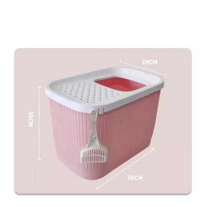 YES4PETS XXL Top Entry Cat Litter Box No Mess Large Enclosed Covered Kitty Tray Pink - Mega Pet Store