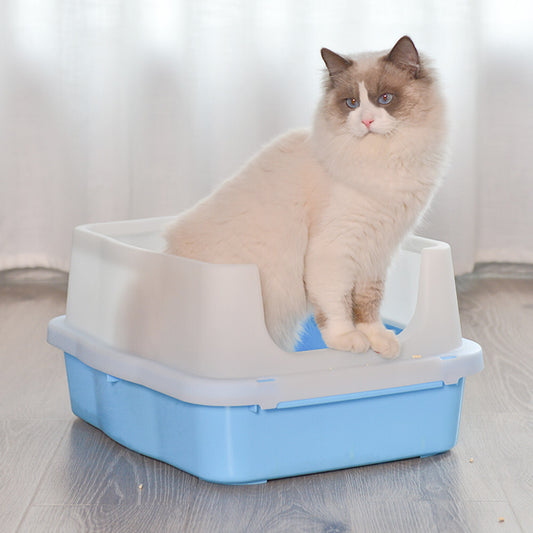 YES4PETS Large Deep Cat Kitty Litter Tray High Wall Pet Toilet Tray With Scoop Blue - Mega Pet Store