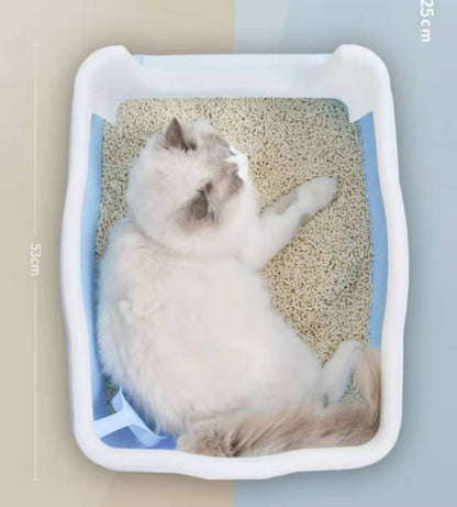 YES4PETS Large Deep Cat Kitty Litter Tray High Wall Pet Toilet Tray With Scoop Blue