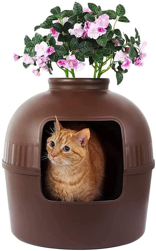 YES4PETS Multifunctional Cat Litter Box Pet Cat House Semi-Enclosed Brown - Mega Pet Store