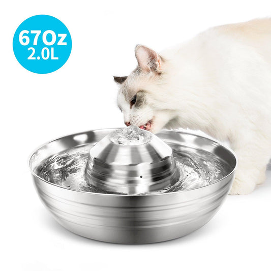 YES4PETS 2L Automatic Electric Pet Water Fountain Dog Cat Stainless Steel Feeder Bowl Dispenser - Mega Pet Store