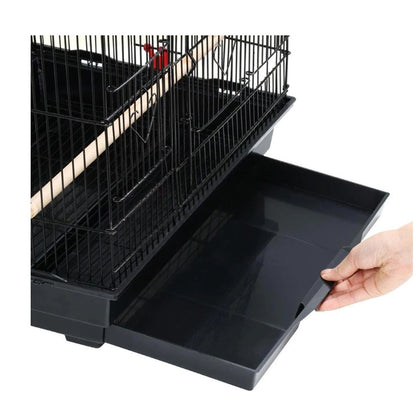 92cm Large Portable Wire Bird Cage Birdcage  Parrot Cage Wooden Stand Pole Feeding Cup Black