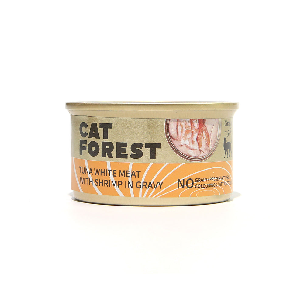 CAT FOREST Premium Tuna White Meat With Shrimp In Gravy Cat Canned Food 85G X 24