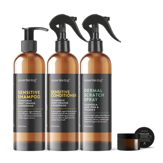 Sensitive Skin Itch Pack: Dog Shampoo, Conditioner, Dermal Scratch Spray & Paw Balm - Mega Pet Store