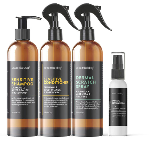 Sensitive Skin Itch Pack: Dog Shampoo, Conditioner, Dermal Scratch Spray & Cream - Mega Pet Store