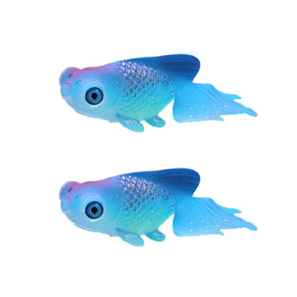 2PCS Artificial Betta Fish Aquarium Decorations Silicone Floating Moving Fish - Sky Blue Goldfish