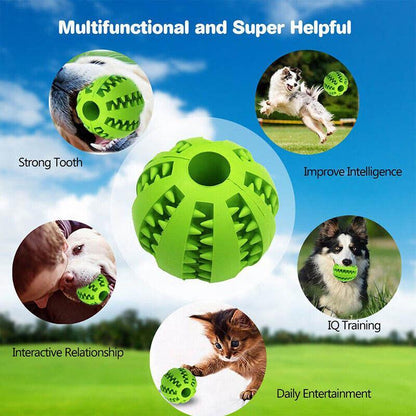 Dog Chew Toy Rubber Ball Treat Dispenser Dental Cleaning Training Play Ball - Yellow Spherical (Small)