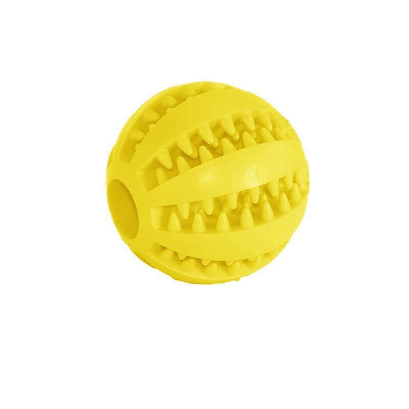 Dog Chew Toy Rubber Ball Treat Dispenser Dental Cleaning Training Play Ball - Yellow Spherical (Small)