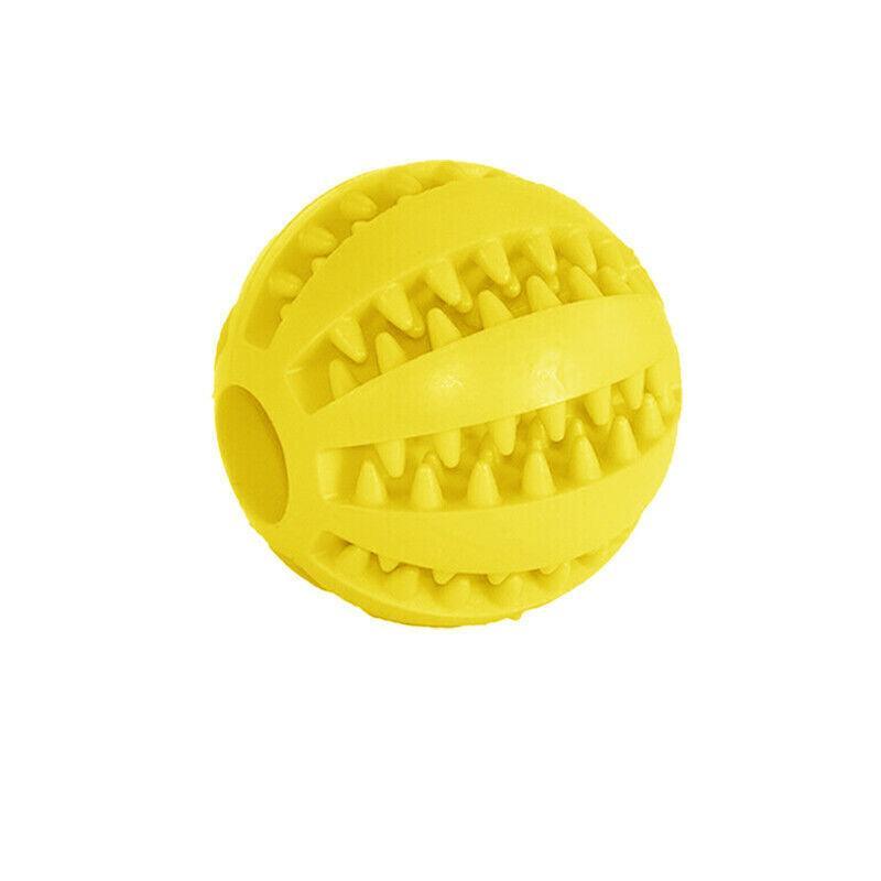 Dog Chew Toy Rubber Ball Treat Dispenser Dental Cleaning Training Play Ball - Yellow Spherical (Small)