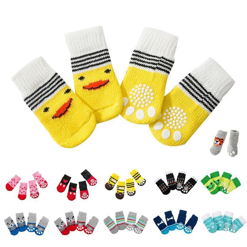 Dog Socks Non-Slip Grip Slip Anti-Slip - Puppy Cat Pet Shoes Slippers M Size - Red Heart