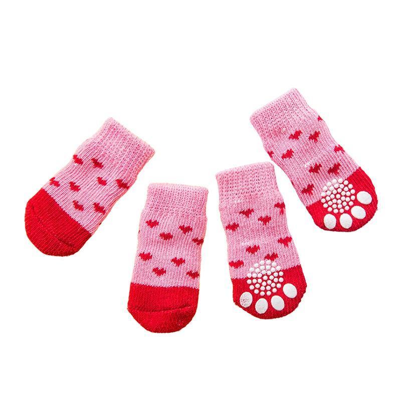 Dog Socks Non-Slip Grip Slip Anti-Slip - Puppy Cat Pet Shoes Slippers M Size - Red Heart