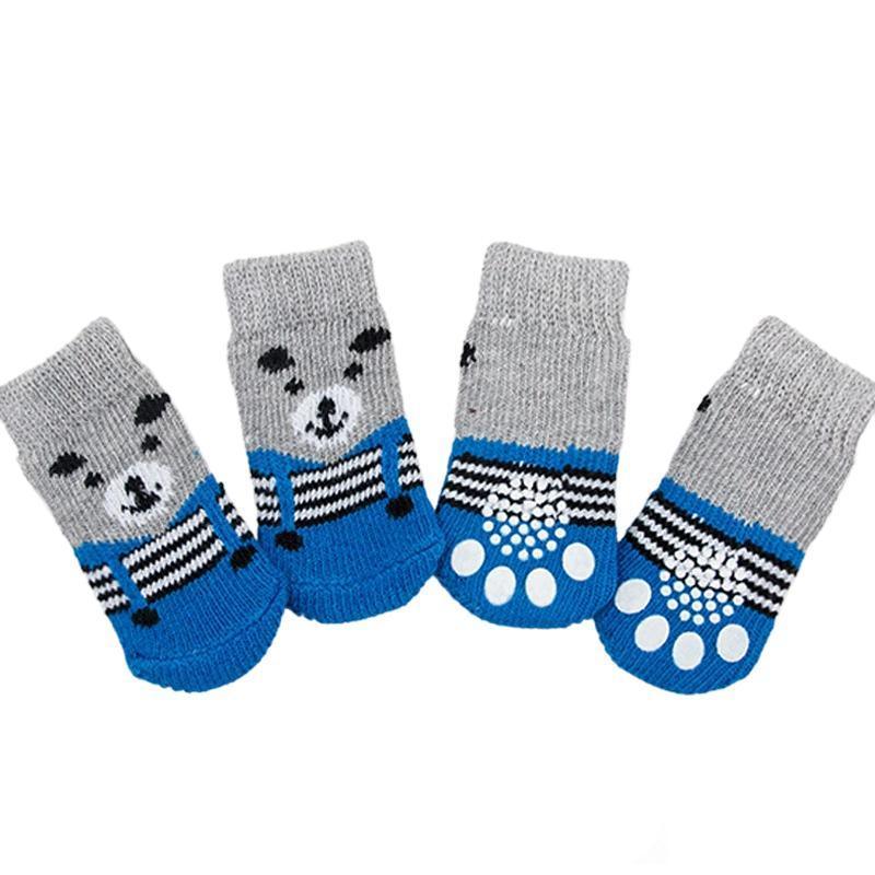 Non Slip Pet Socks for Dogs and Cats Knitted Paw Protector with Grips L Size - Red Heart